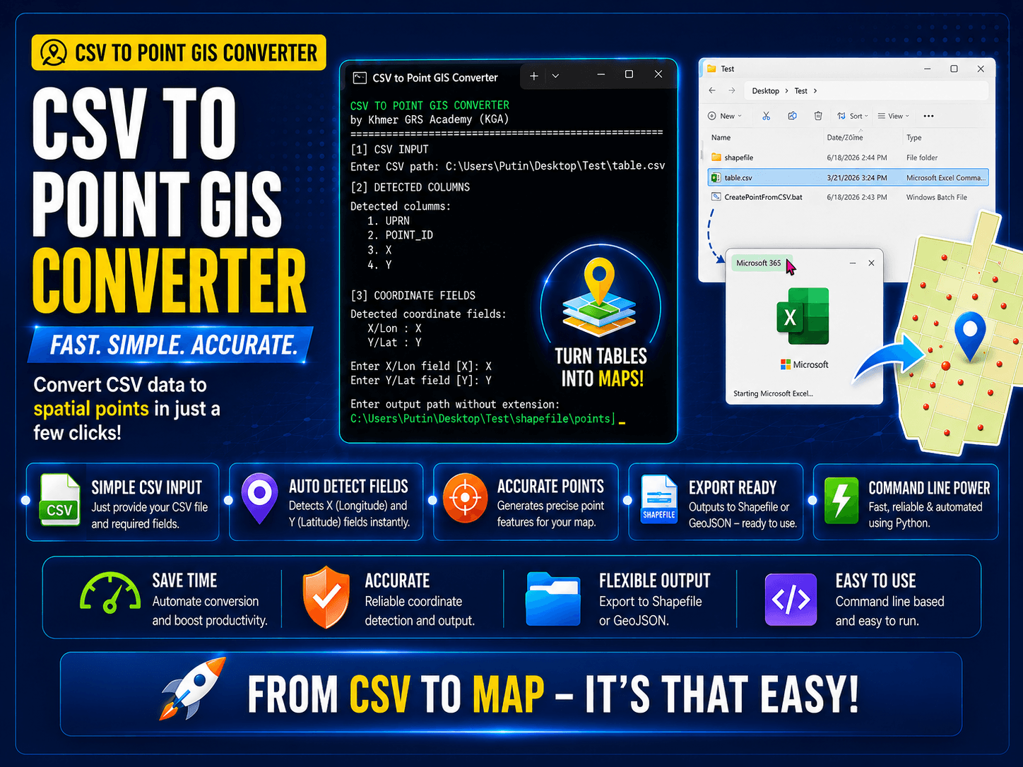 បង្កើតចំណុចពី CSV ដោយមិនចាំបាច់ប្រើកម្មវិធី